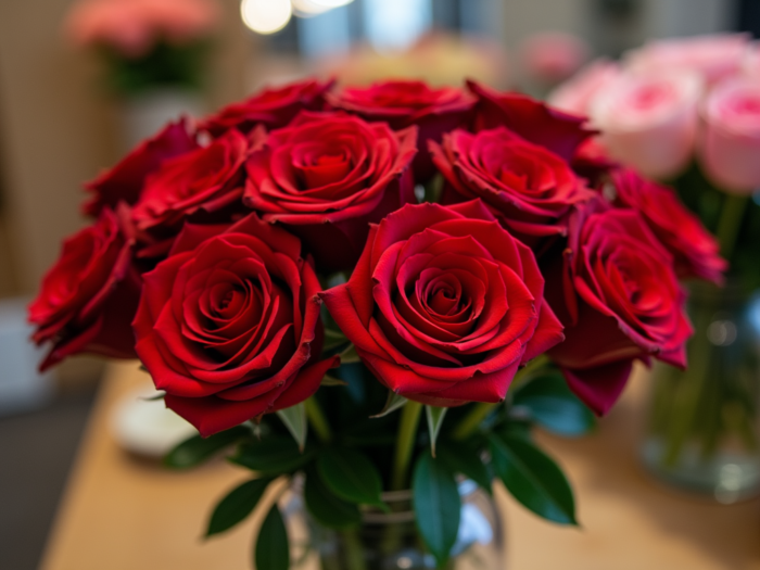 red Roses in vase flower shop