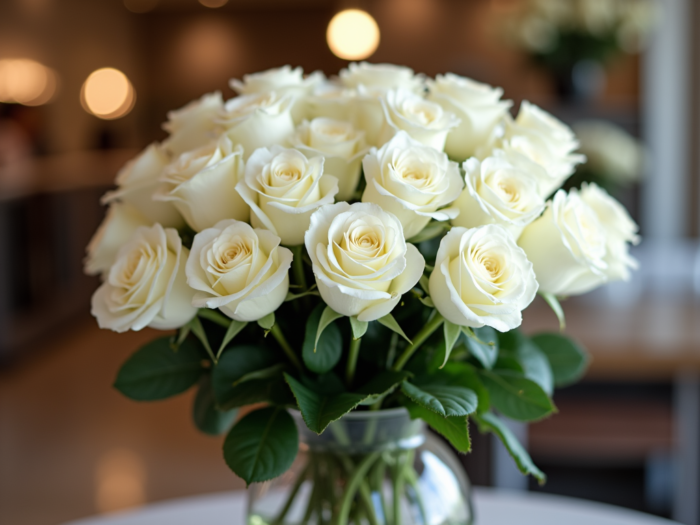 white Roses in vase flower shop