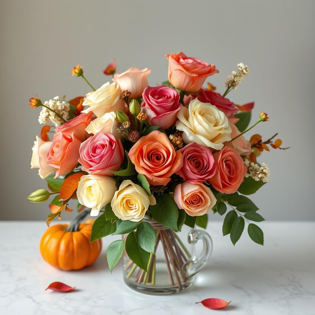 orange and  purple Roses arrangement