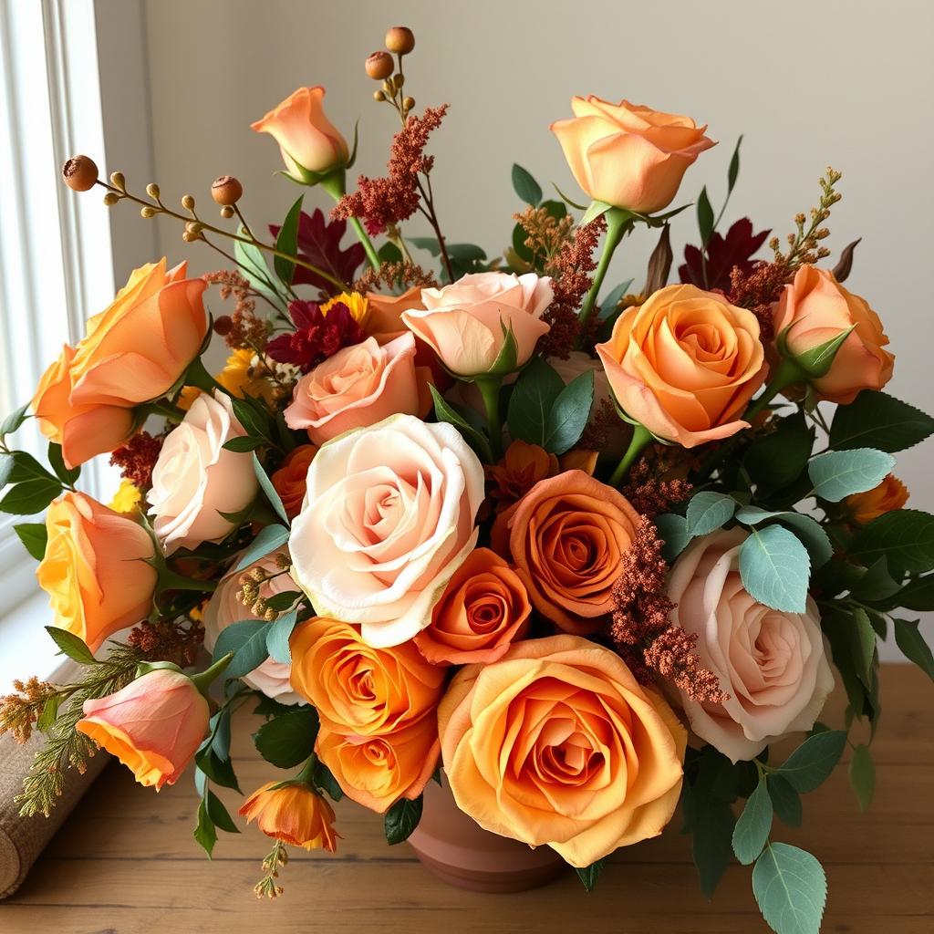 autumn style flower  arrangements with roses