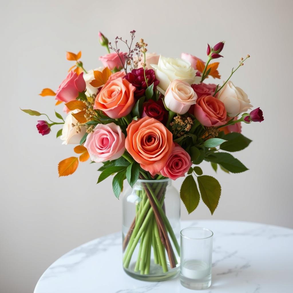 autumn style flower  arrangements with roses