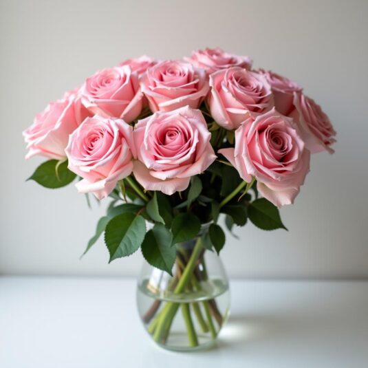 pink garden roses in a vase