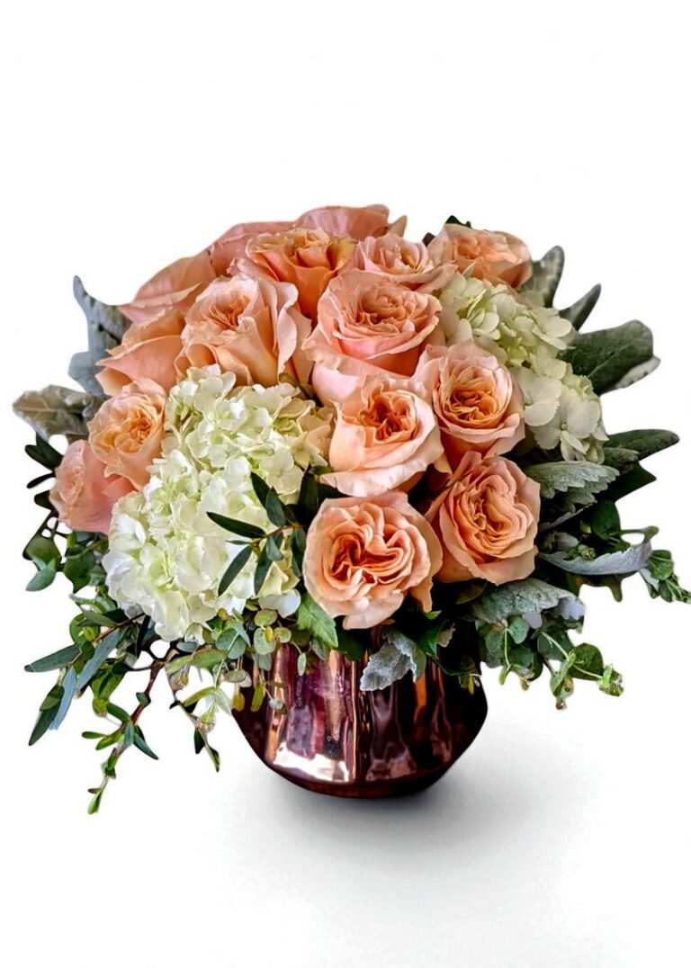 Sophisticated Elegance: Blush Roses & Hydrangea Arrangement - Roses ...