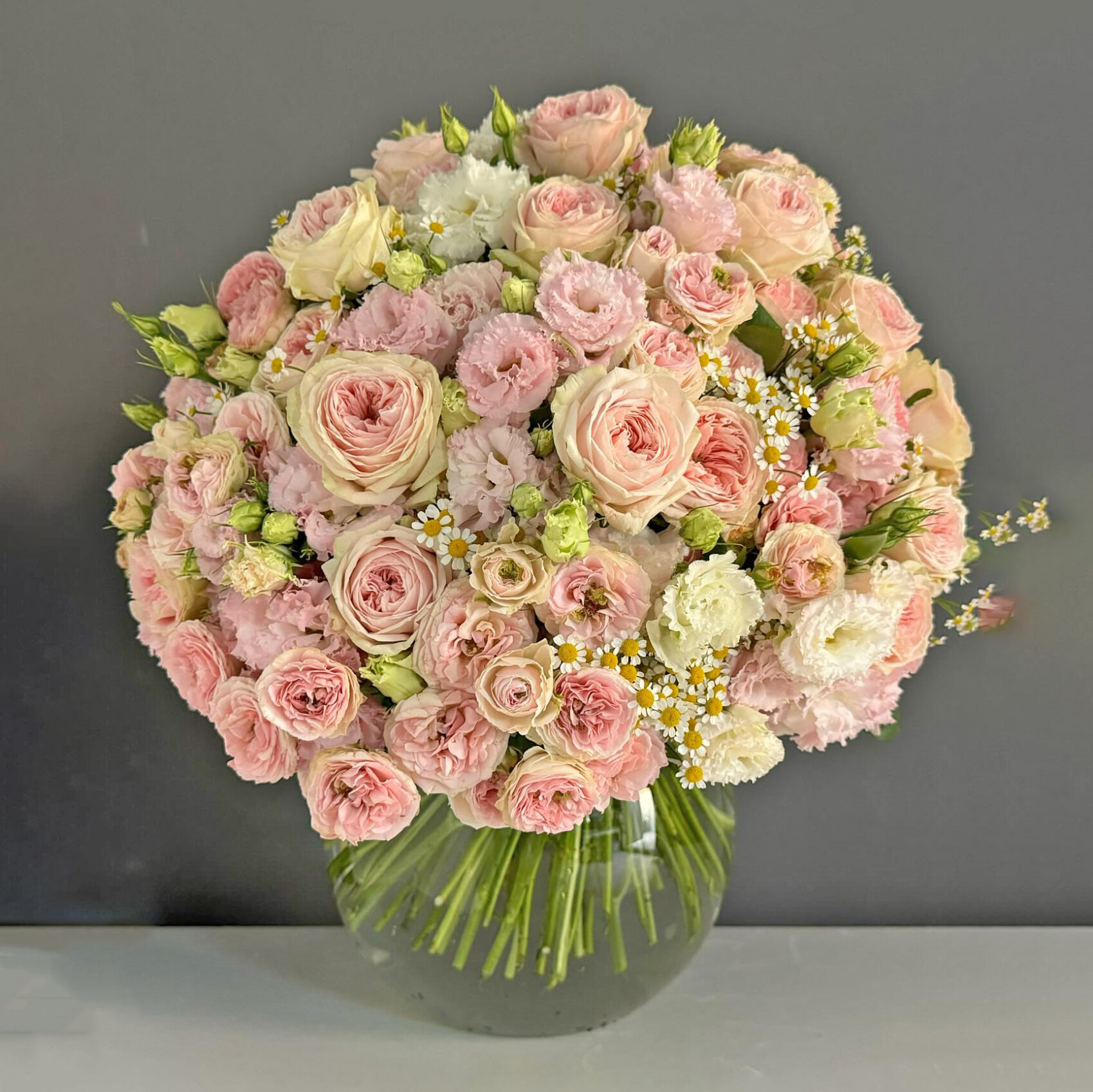 Pink Flower Arrangements with Roses and Wildflowers