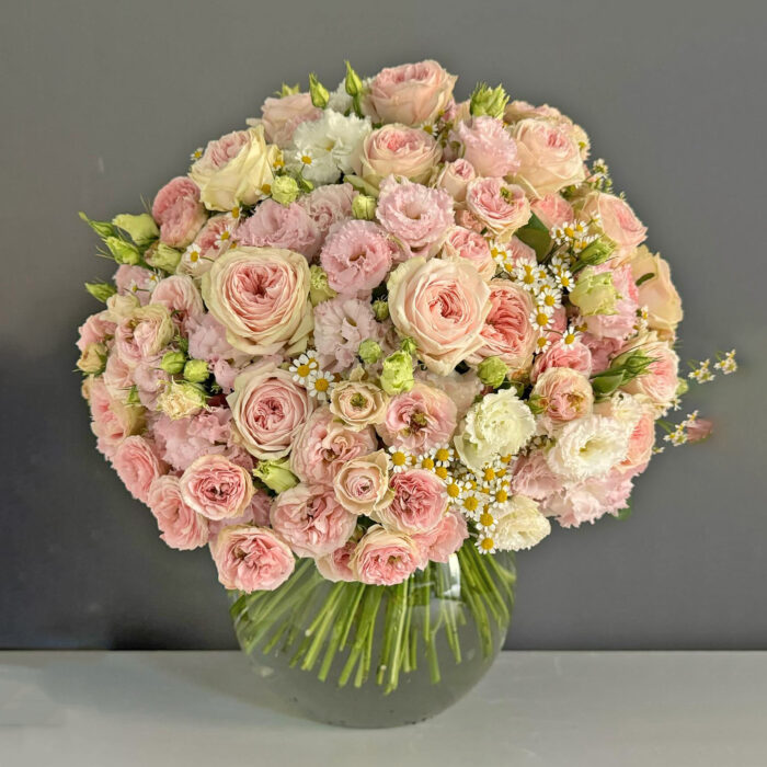 Pink Flower Arrangements with Roses and Wildflowers