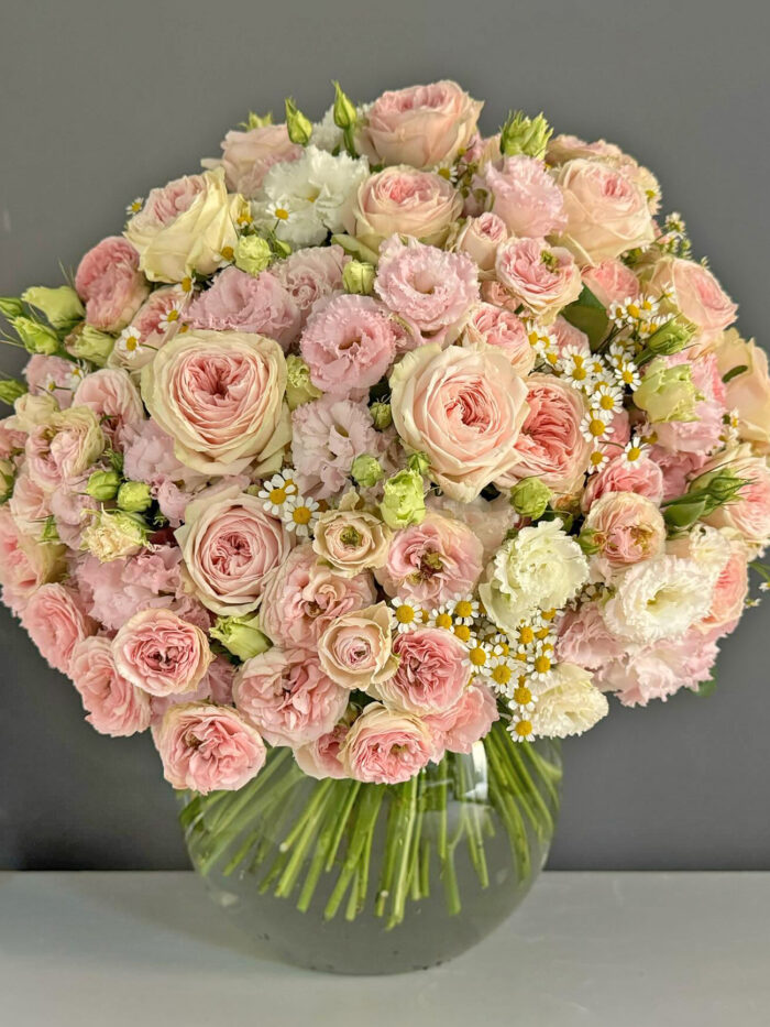 Pink Flower Arrangements with Roses and Wildflowers