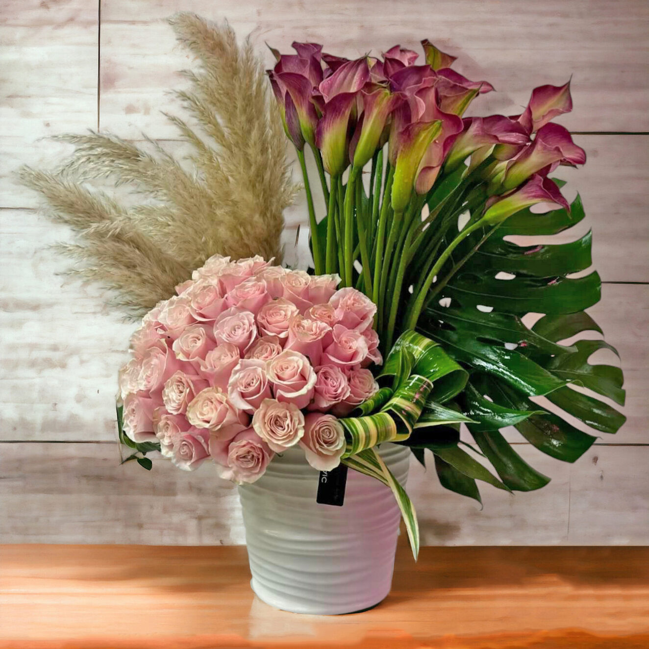 Pink Roses and Calla Lilies