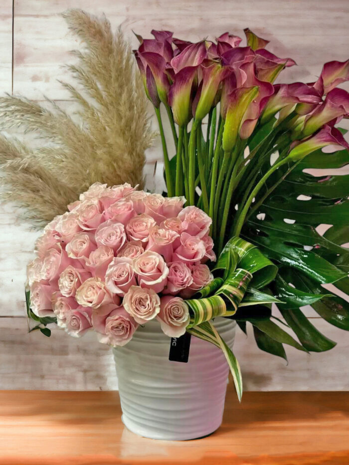 Pink Roses and Calla Lilies