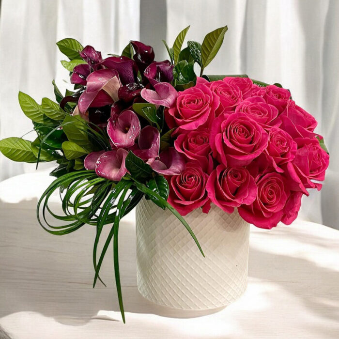 Red Roses with Calla Lilies Flower Arrangement