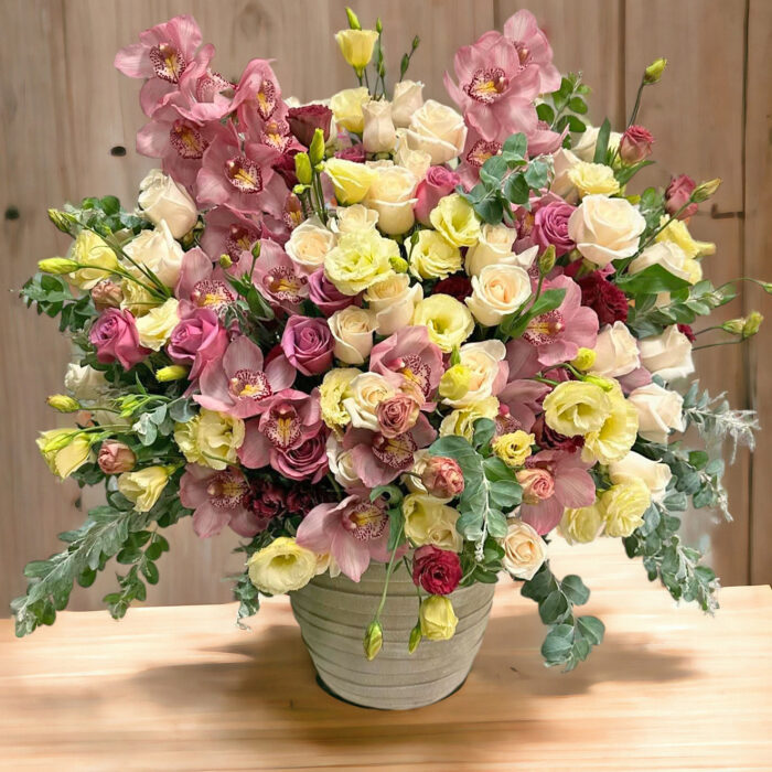 Yellow Roses and Pink Orchids garden style