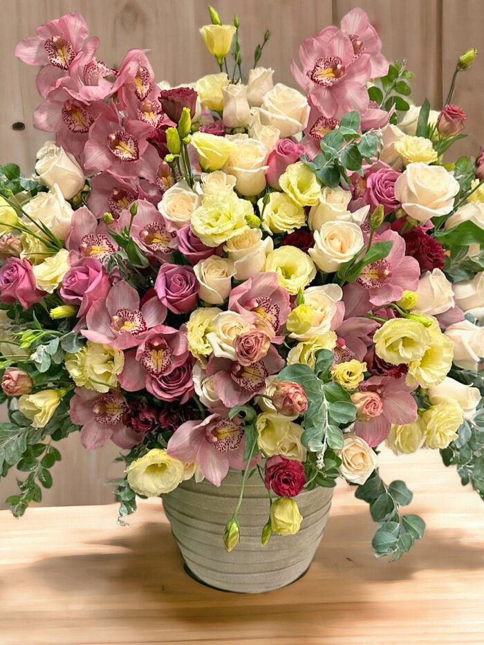 Yellow Roses and Pink Orchids garden style