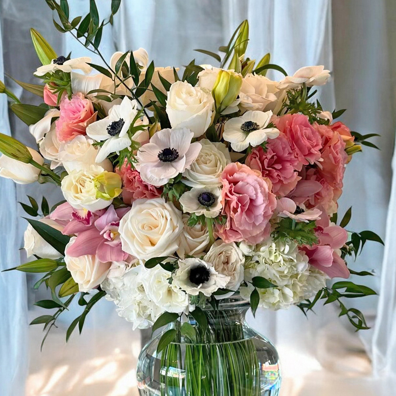 Soft white and Pink Colors flower arrangement