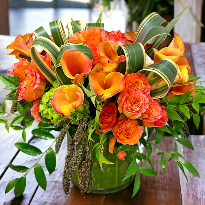 Orange Mood Calla Lilies and Roses