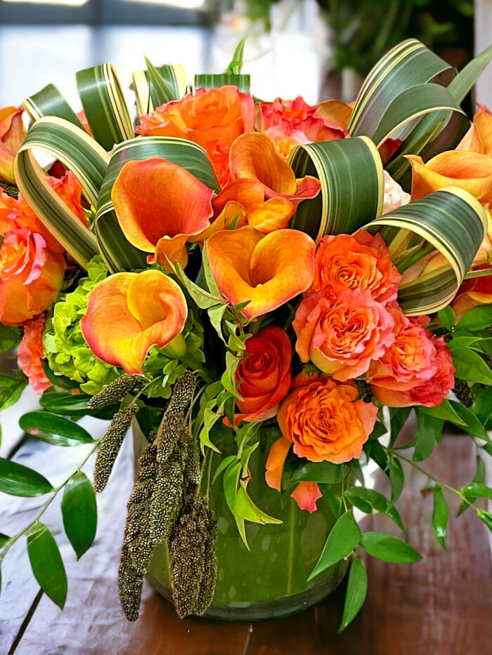 Orange Mood Calla Lilies and Roses