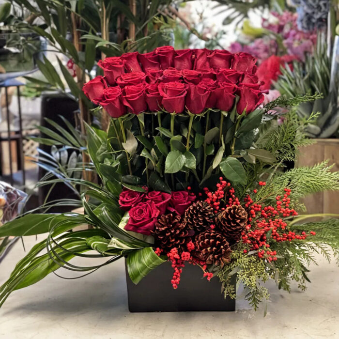 Sprinkle Sparkle Christmas flower arrangement of red roses