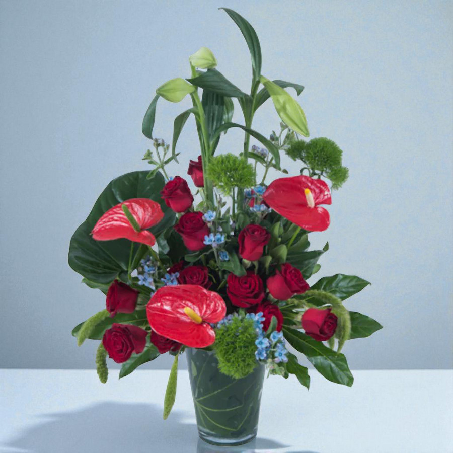 roses and anthurium