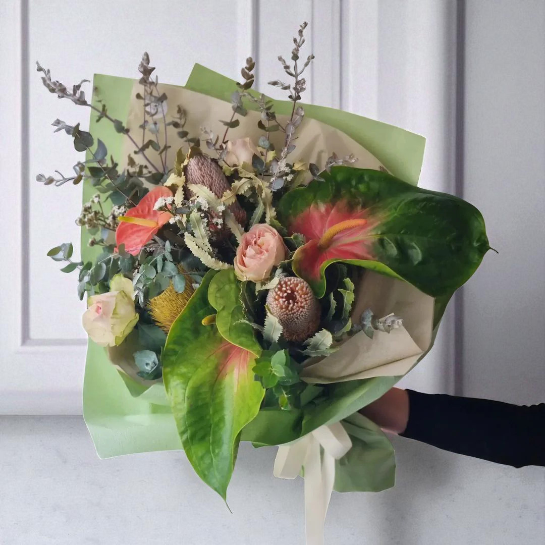 roses and anthurium