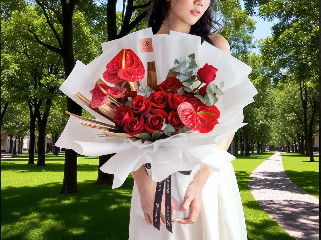 roses and anthurium